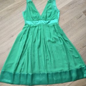 Green V-Neck Satin Fit & Flare Dress